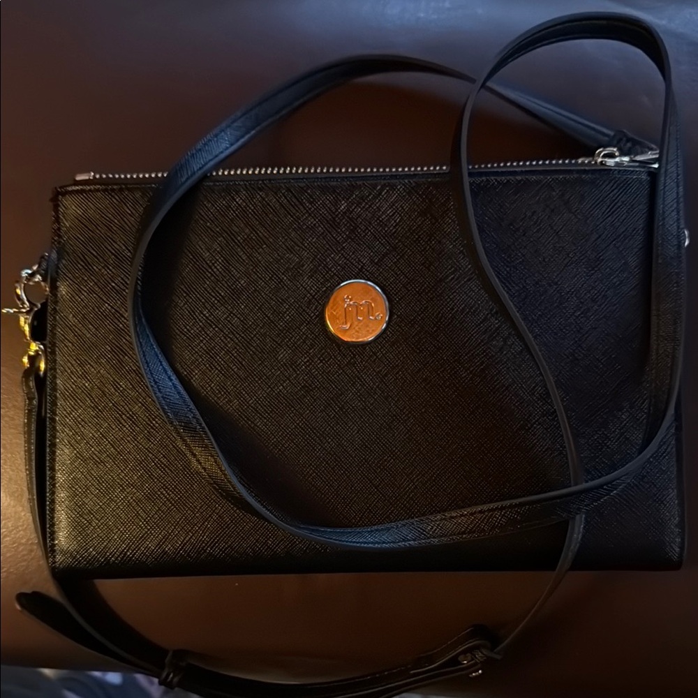 Black Crossbody Bag with Gold Logo